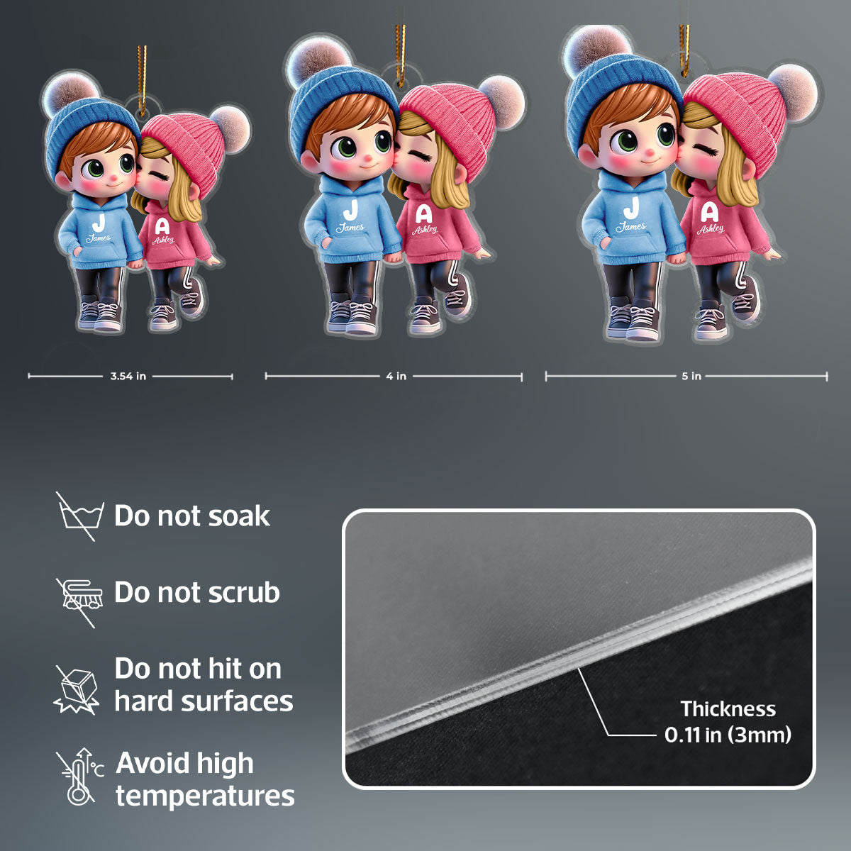 3D Effect Cute Cartoon Couple Walking Personalized Car Ornament, Gift for him, Gift for her