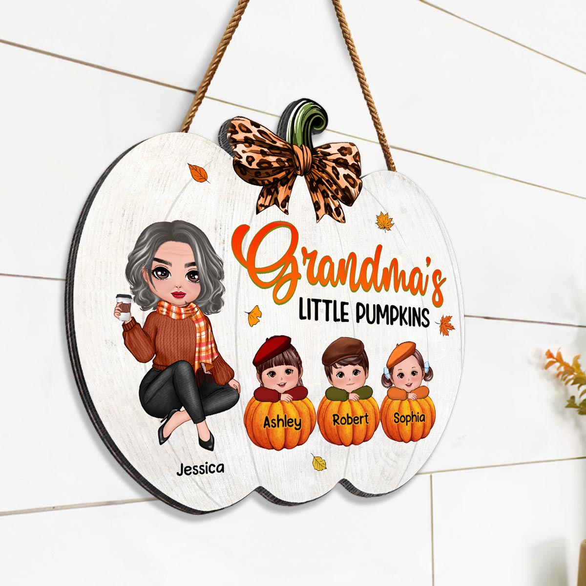 Grandma's Little Pumpkids Personalized Door Hanger Sign