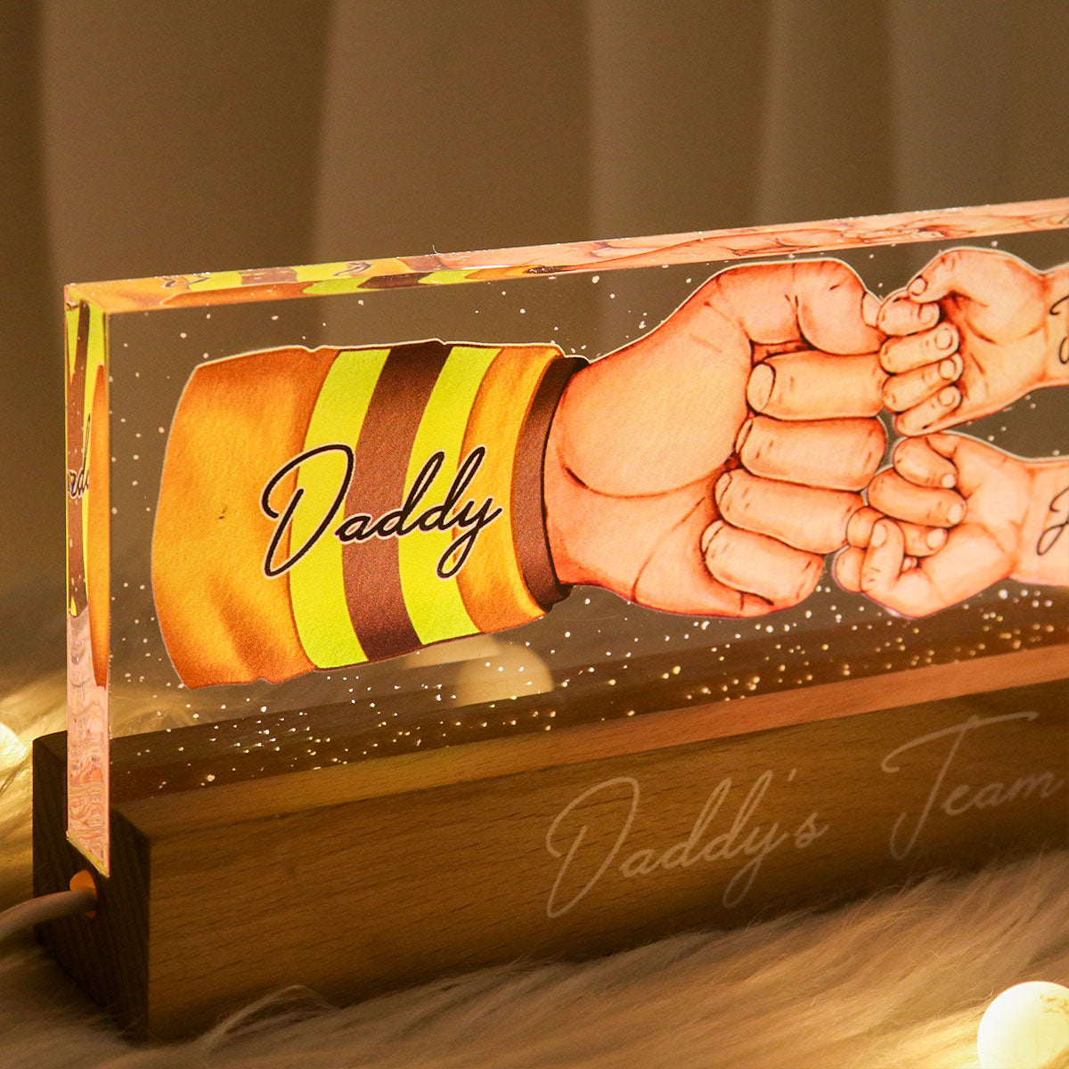 Occupation Daddy's Team Fist Bump Personalized Acrylic LED Night Light, Father's Day Gift For Dad, Grandpa, Husband