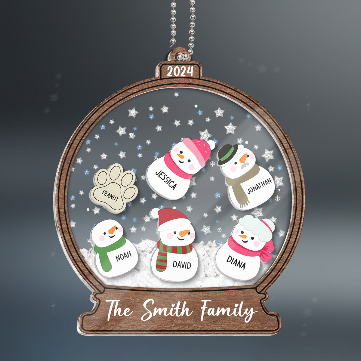 Personalized Snowman Family Christmas 4D Shaker Ornament 2024, Family Christmas Gift