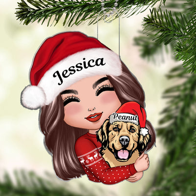 Dog Mom Hugging Dog Personalized Acrylic Ornament