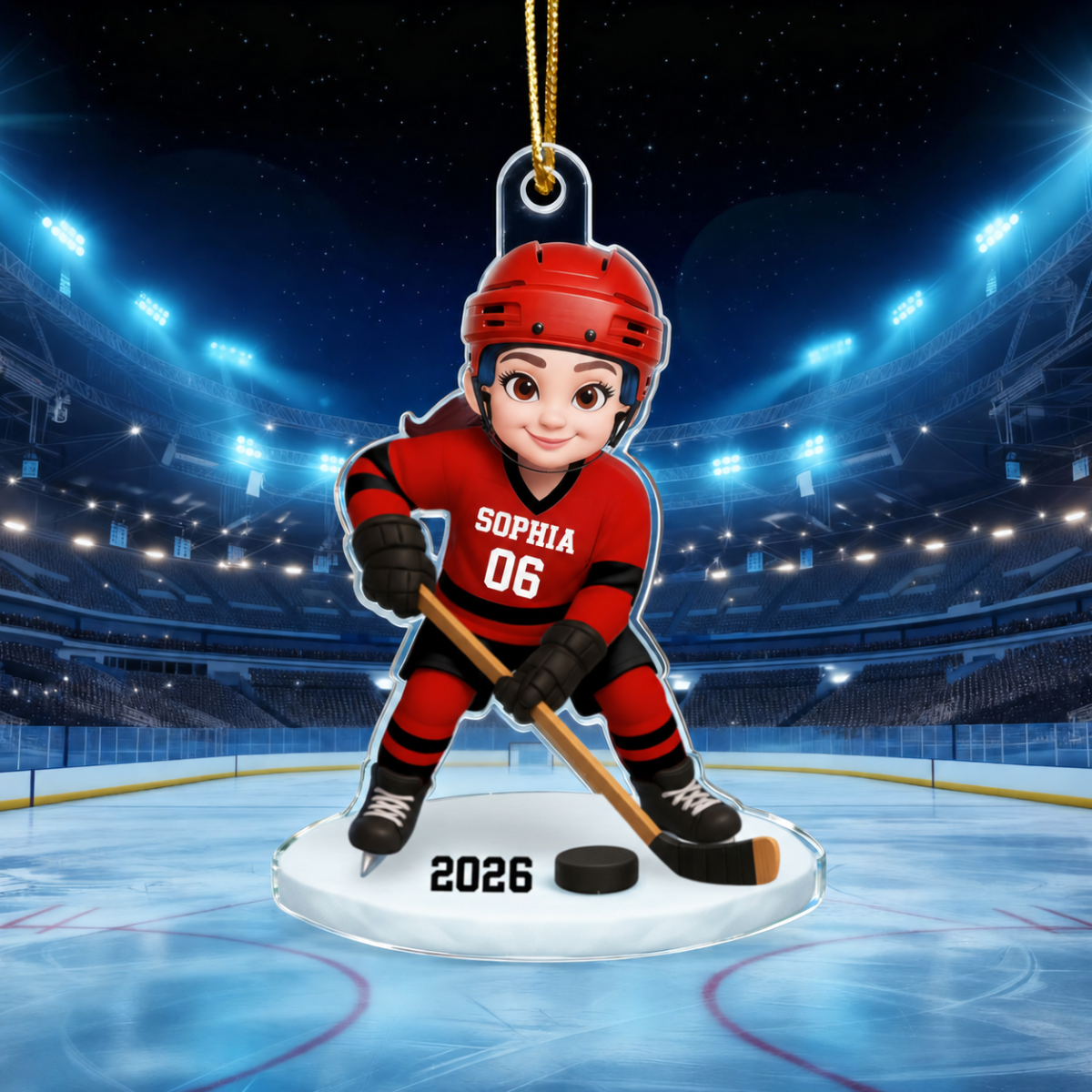 3D Effect Hockey Girl Boy - Personalized Acrylic Ornament - Christmas Gift for Daughter Son