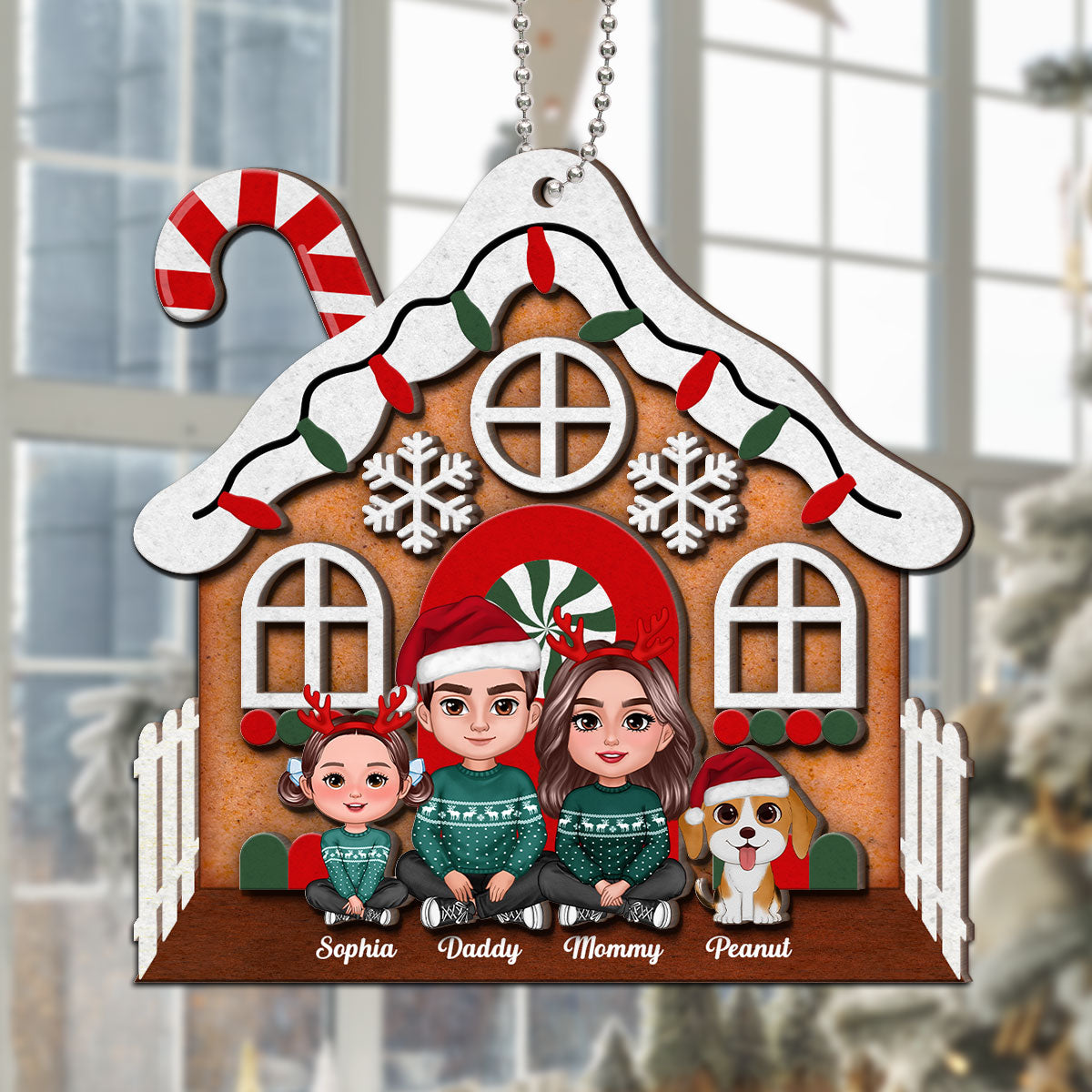 Gingerbread House Family Christmas Decor Personalized 2-Layer Wooden Ornament