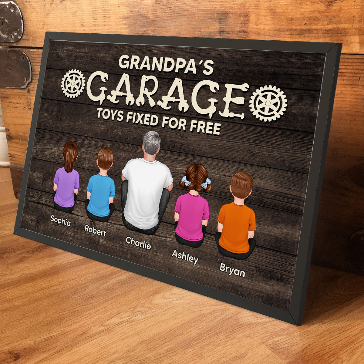 Dad Grandpa Workshop Garage Sitting Back View Personalized Poster, Meaningful Father's Day Gift for Dad, Gift for Husband