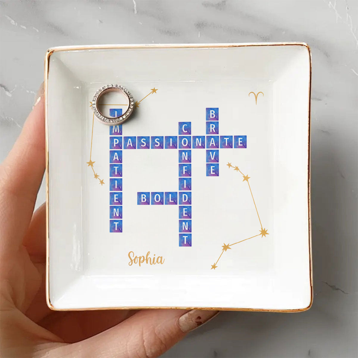 Zodiac Sign Crossword Astrological Personalized Jewelry Dish, Gifts For Friends, Daughter Birthday Gifts