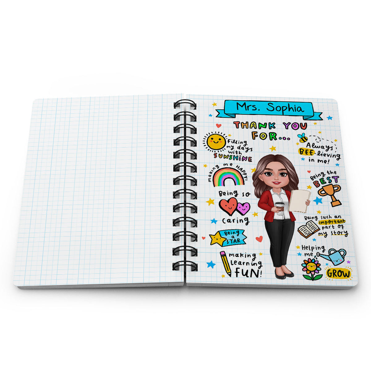 Message To Teacher Appreciation Gift Personalized Spiral Notebook Journal, Back To School Gift For Teacher