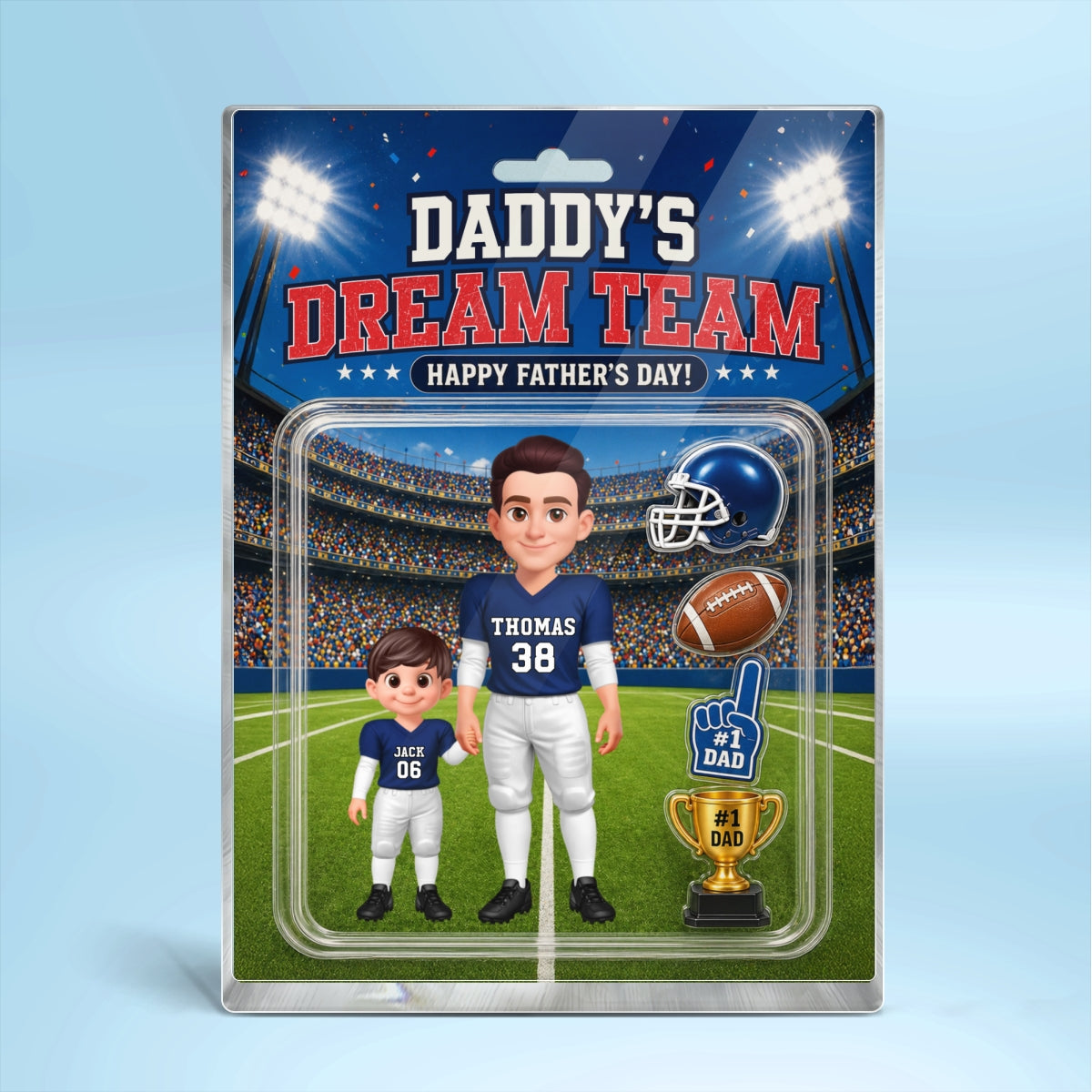 American Football Dad Daddy's Dream Team - Personalized Acrylic Block Plaque - Father's Day Gift For Football Dad, Husband