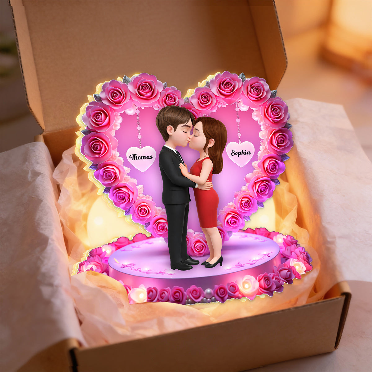 Romantic Couple Heart Rose - Personalized Light Box - Heartfelt Valentine's Day Gift for Her, for Him