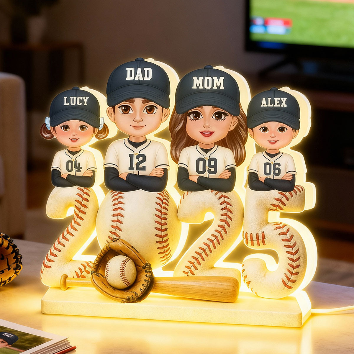 3D Effect Christmas Baseball Team Family - Personalized Light Box