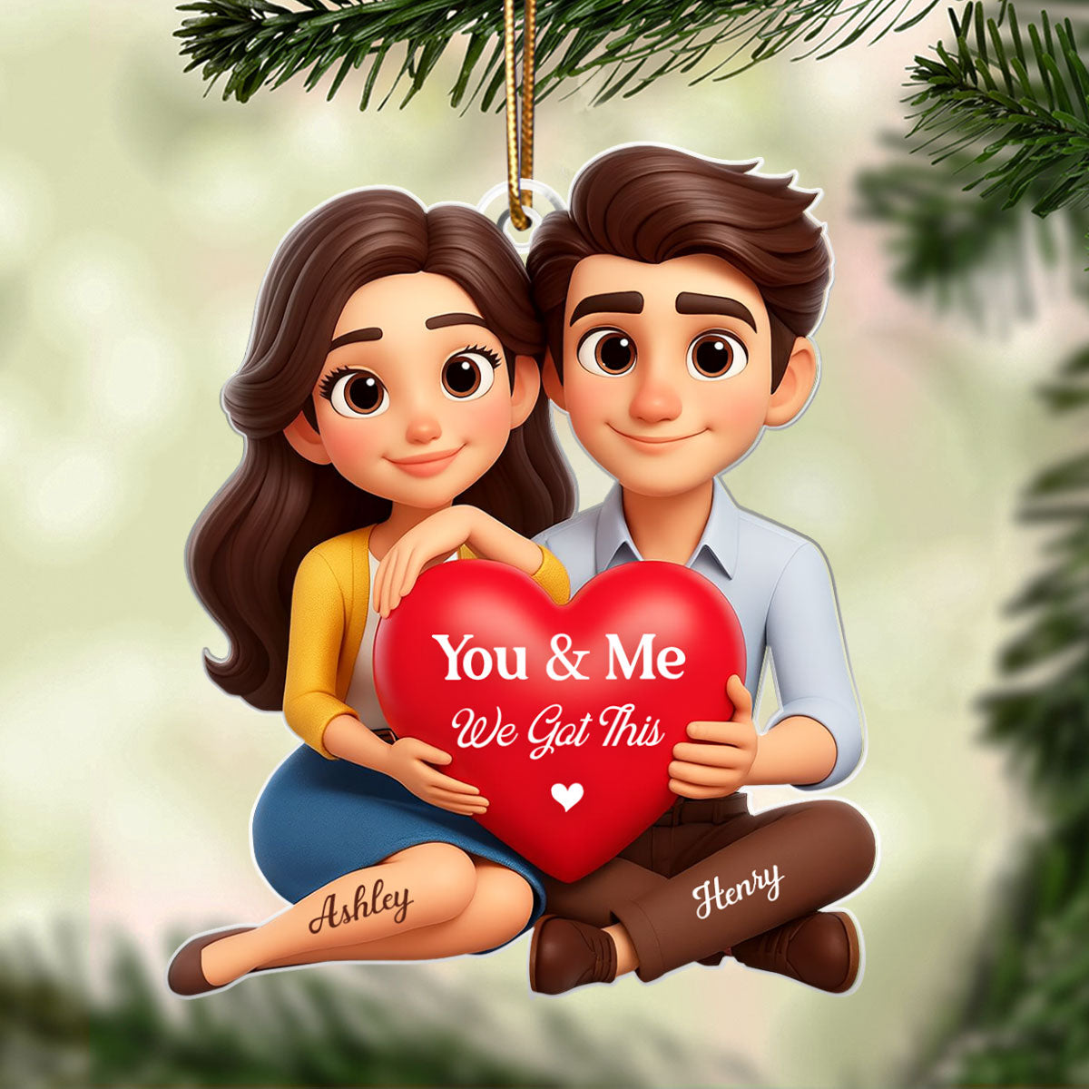 Eternal Love Cartoon Couple Sitting - Personalized Acrylic Car Hanger - Sentimental Gift for him, for her