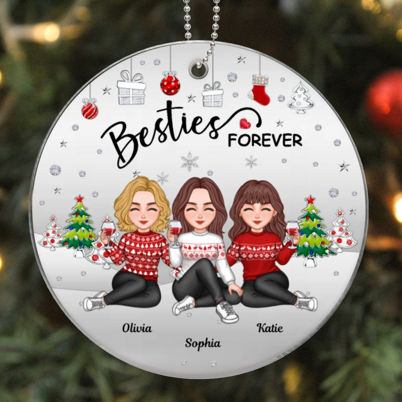 Metal Texture Besties Sisters Sitting Together Christmas Gift Personalized Acrylic Ornament