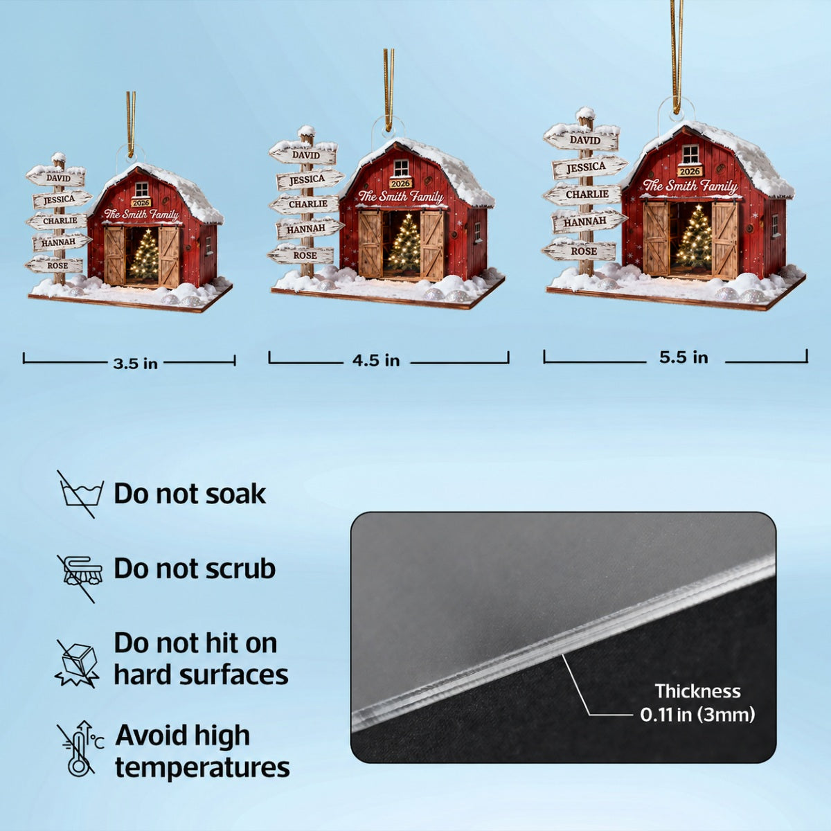 3D Effect Christmas Flat Nostalgia Barn House Family Sign Posts - Personalized Acrylic Ornament - Gift For Family, Farmhouse Decor