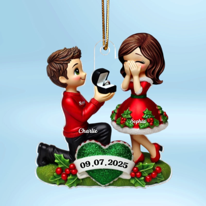 Marriage Proposal 3D Effect Ornament for Couples, Personalized Newly Engaged Gift, "She Said Yes!" Ornament