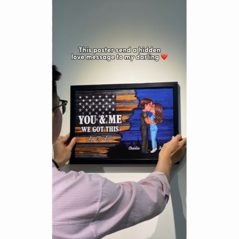 Hero Couple Kissing Half Flag Gifts by Occupation Firefighter, Nurse, Police Officer - Personalized Poster