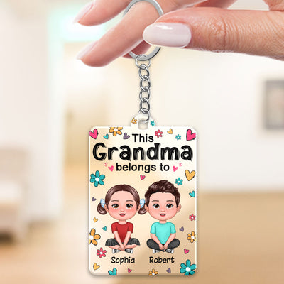 This Mom Grandma Dad Grandpa Belongs To Cute Doll Kids Personalized Acrylic Keychain