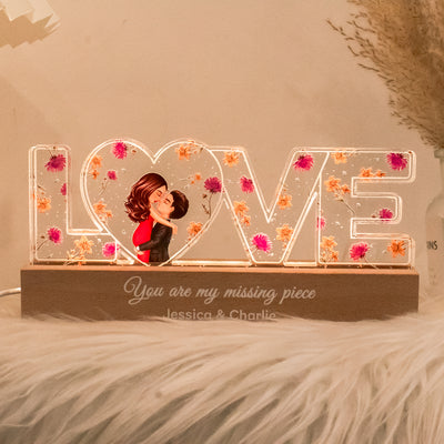 Couple Romantic Love Custom Flower Printed LED Night Light, Birth Month Flower, Thoughtful  Gift for her, Gift for him