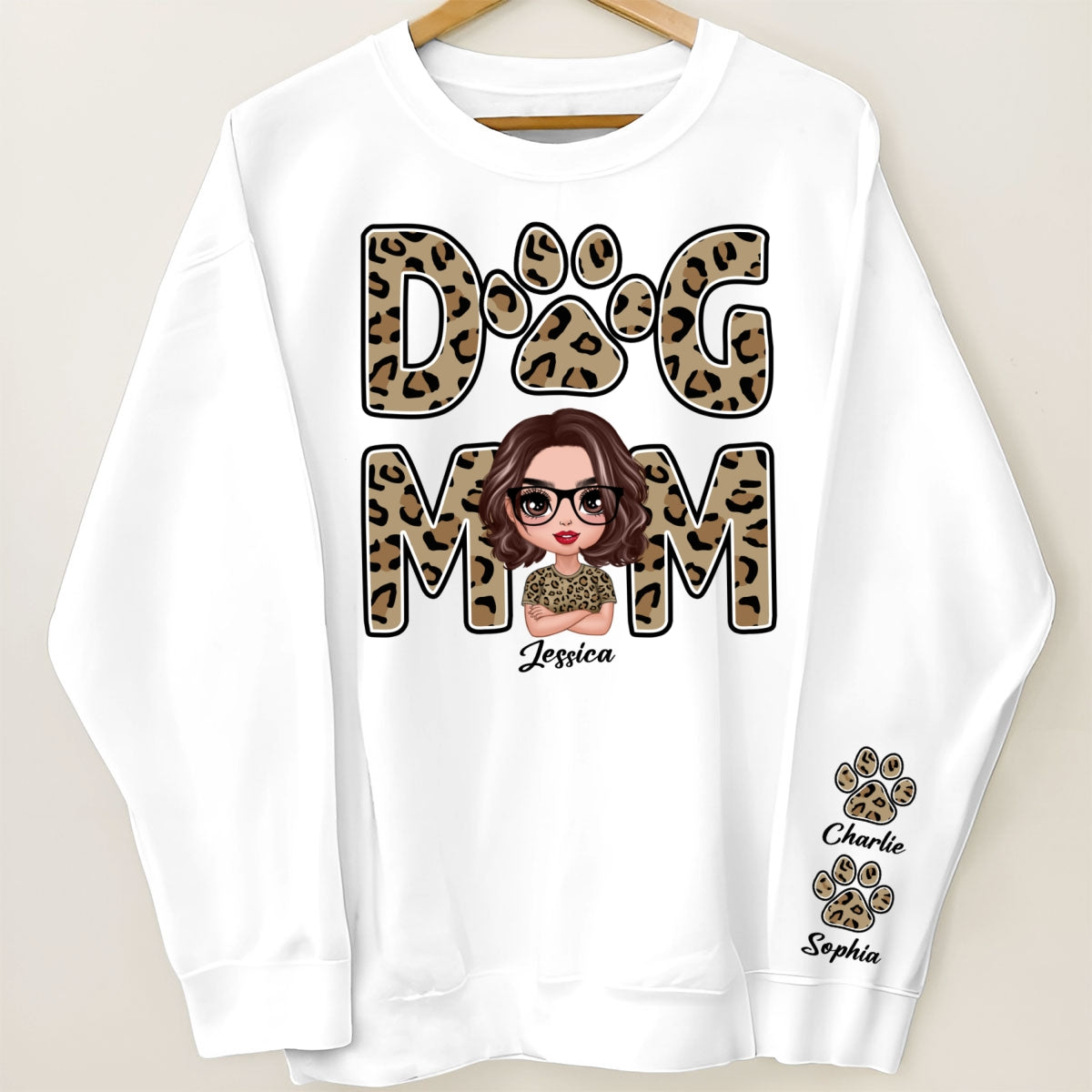 Leopard Dog Mom Gift For Dog Lovers Personalized Sleeve Printed Sweatshirt