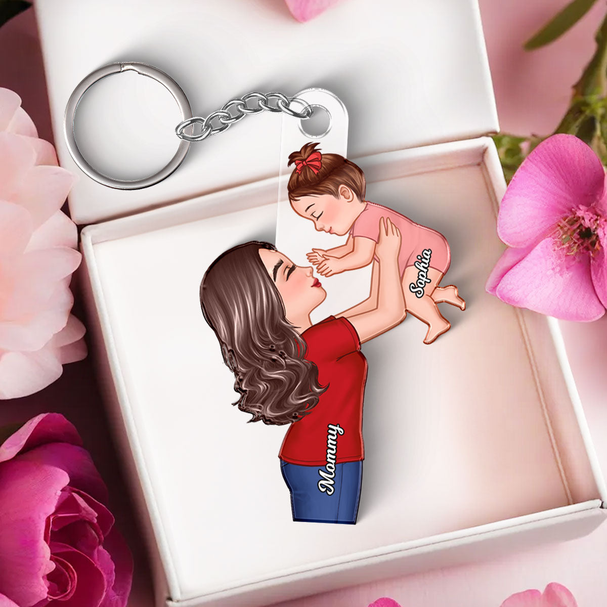 Grandma Mom Lifting Kid Personalized Acrylic Keychain, Gift