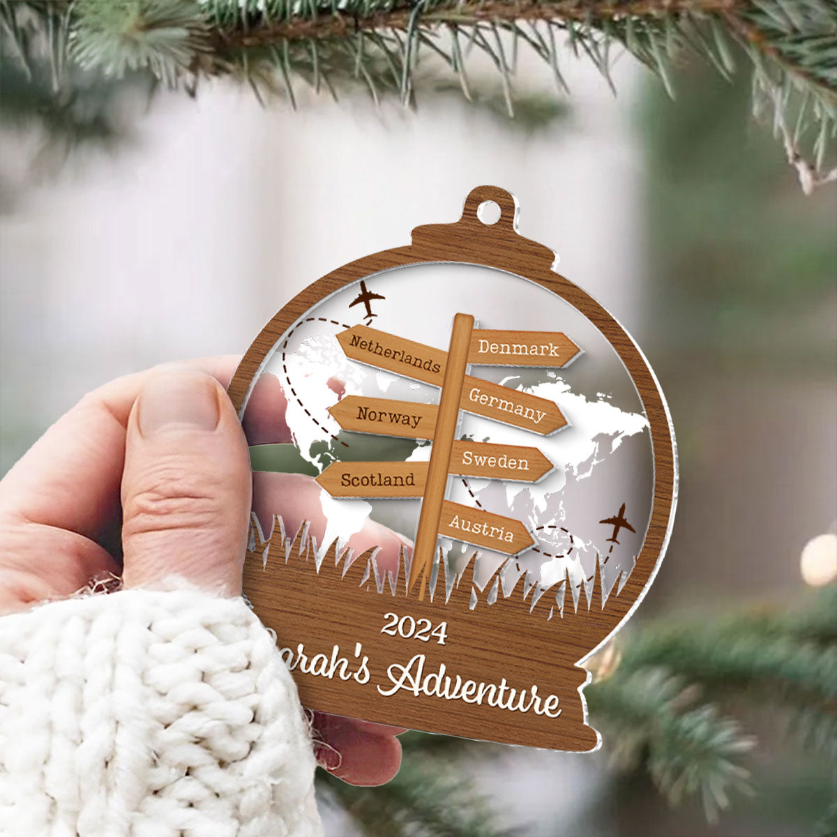 2024 Travel Adventure 2-Layered Acrylic Ornament, Personalized Travel Decoration, Christmas Gift For Travelers