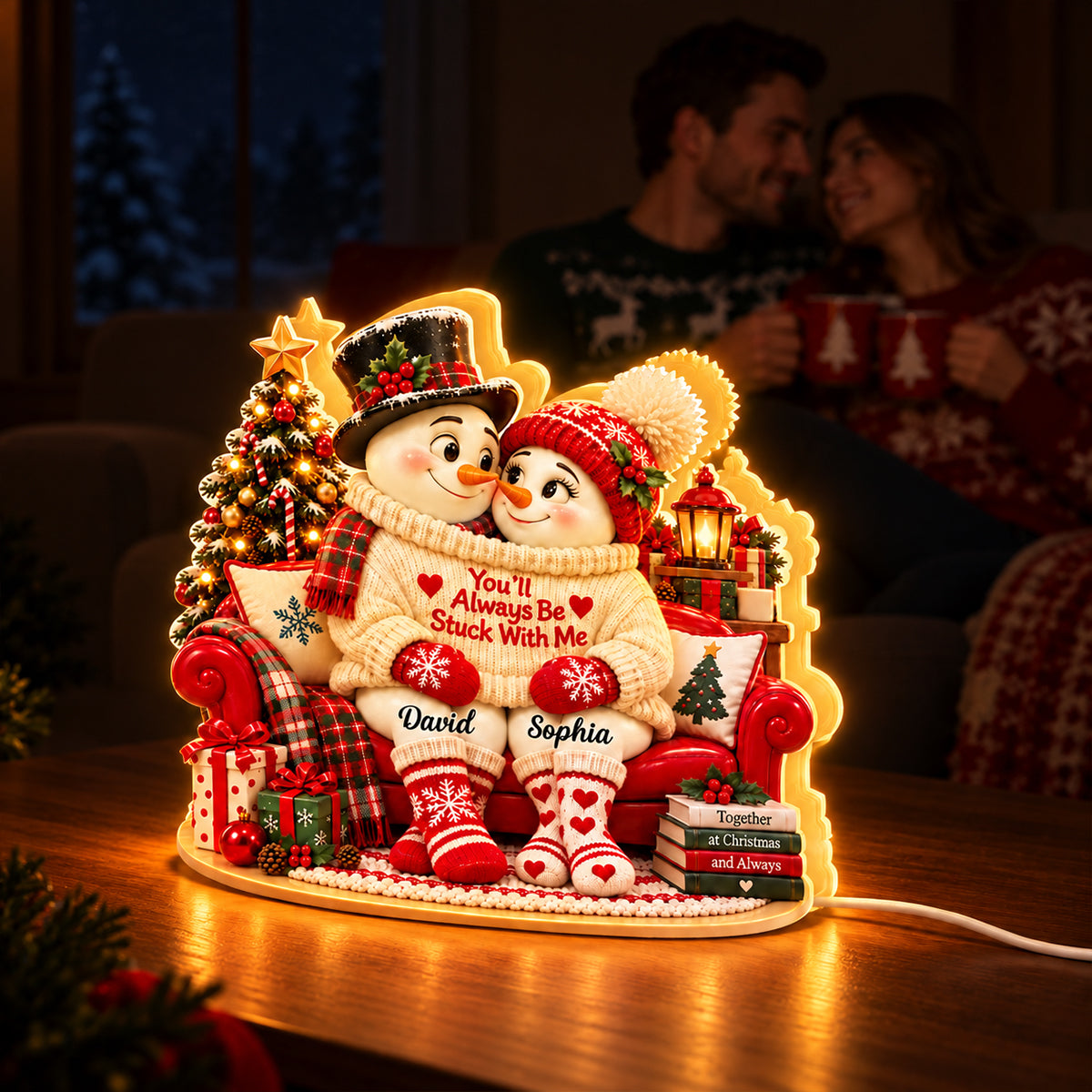 You'll Always be Stuck with Me Snowman Couple - Personalized Light Box - Heartfelt Christmas Gift for Her, for Him