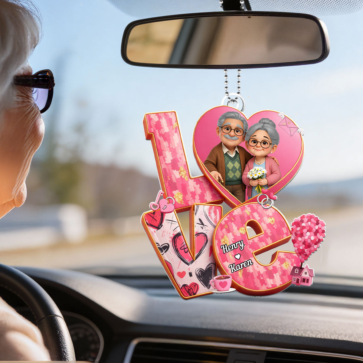 Old Couple Love Forever - Personalized Acrylic Car Hanger - Valentine's Gift For Him, For Her, For Couple