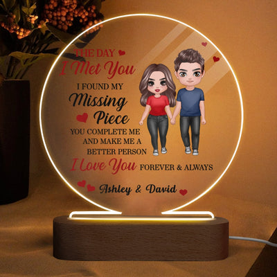 Doll Couple Found My Missing Piece Anniversary Gift For Him For Her Personalized Circle Plaque LED Night Light