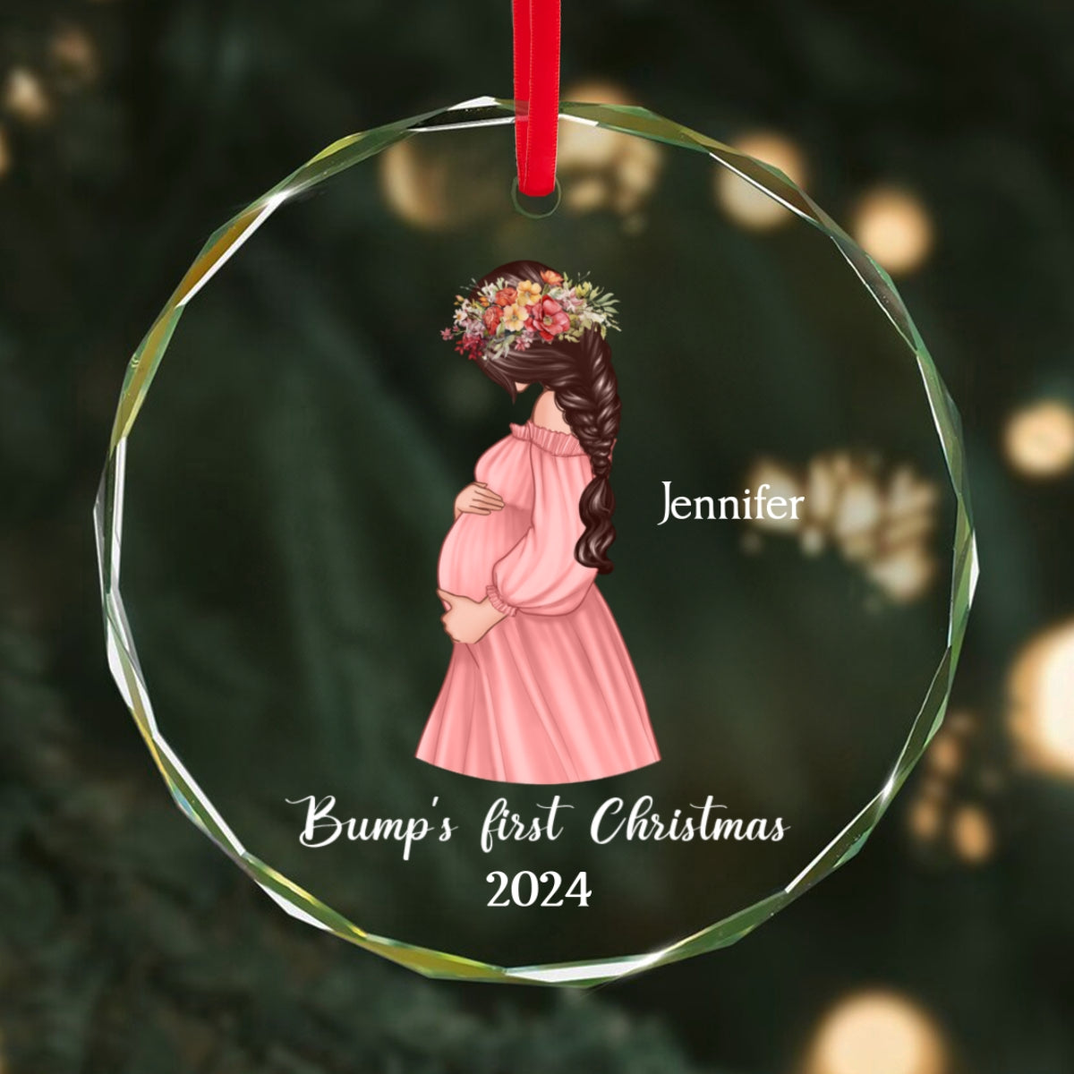 Pregnant Mom Baby Bump's First Christmas, Expecting Mother, Baby Shower, Personalized Glass Ornament