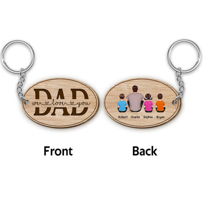 Best Dad Ever Back View Man Kids Dog Cat Personalized Oval Shaped Wooden Keychain