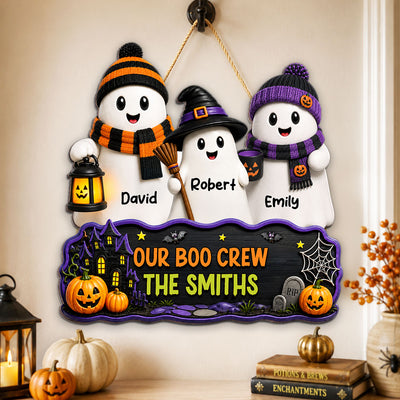 Cute Halloween Family Boo Crew - Personalized Wood Sign - Halloween Decoration For Family