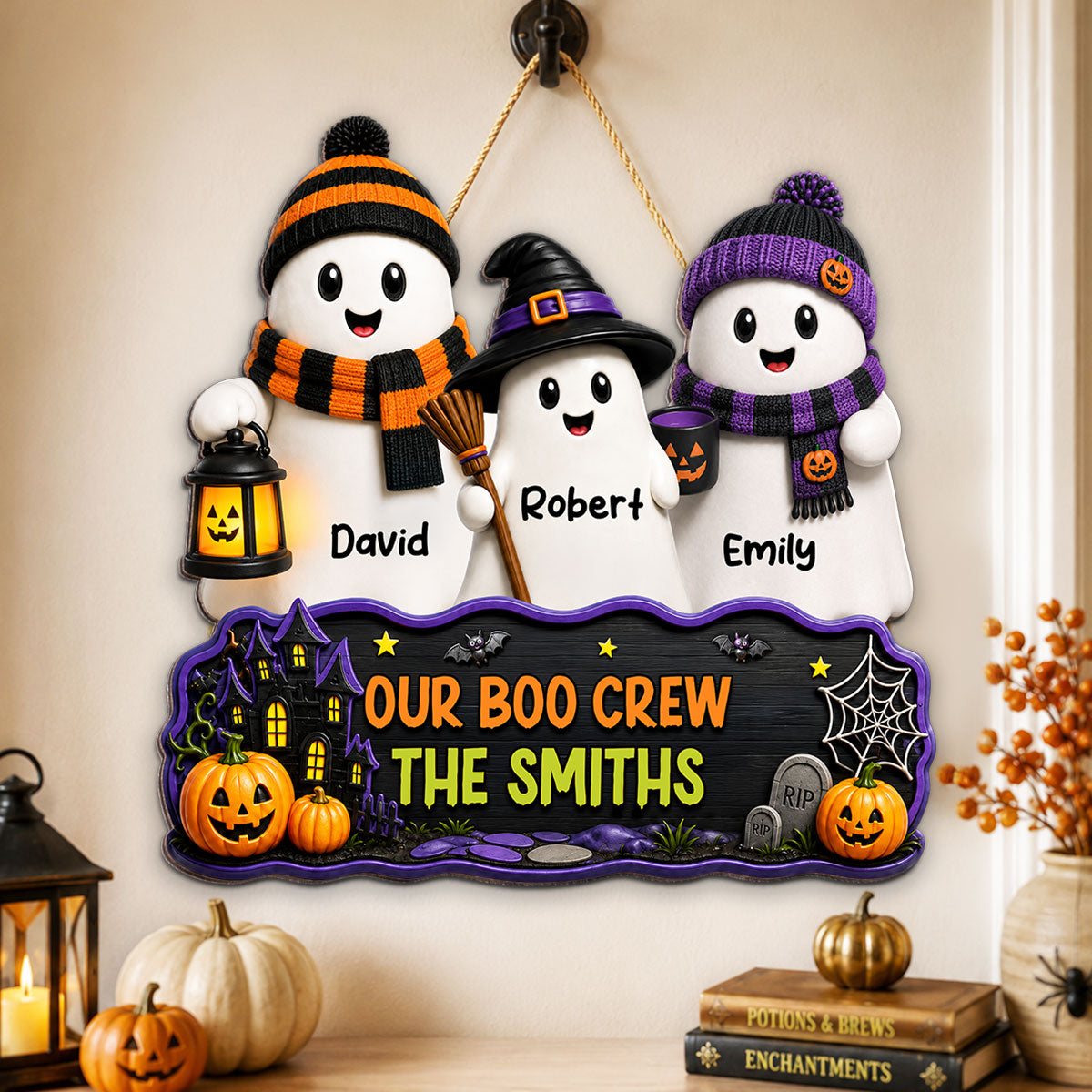 Cute Halloween Family Boo Crew - Personalized Wood Sign - Halloween Decoration For Family
