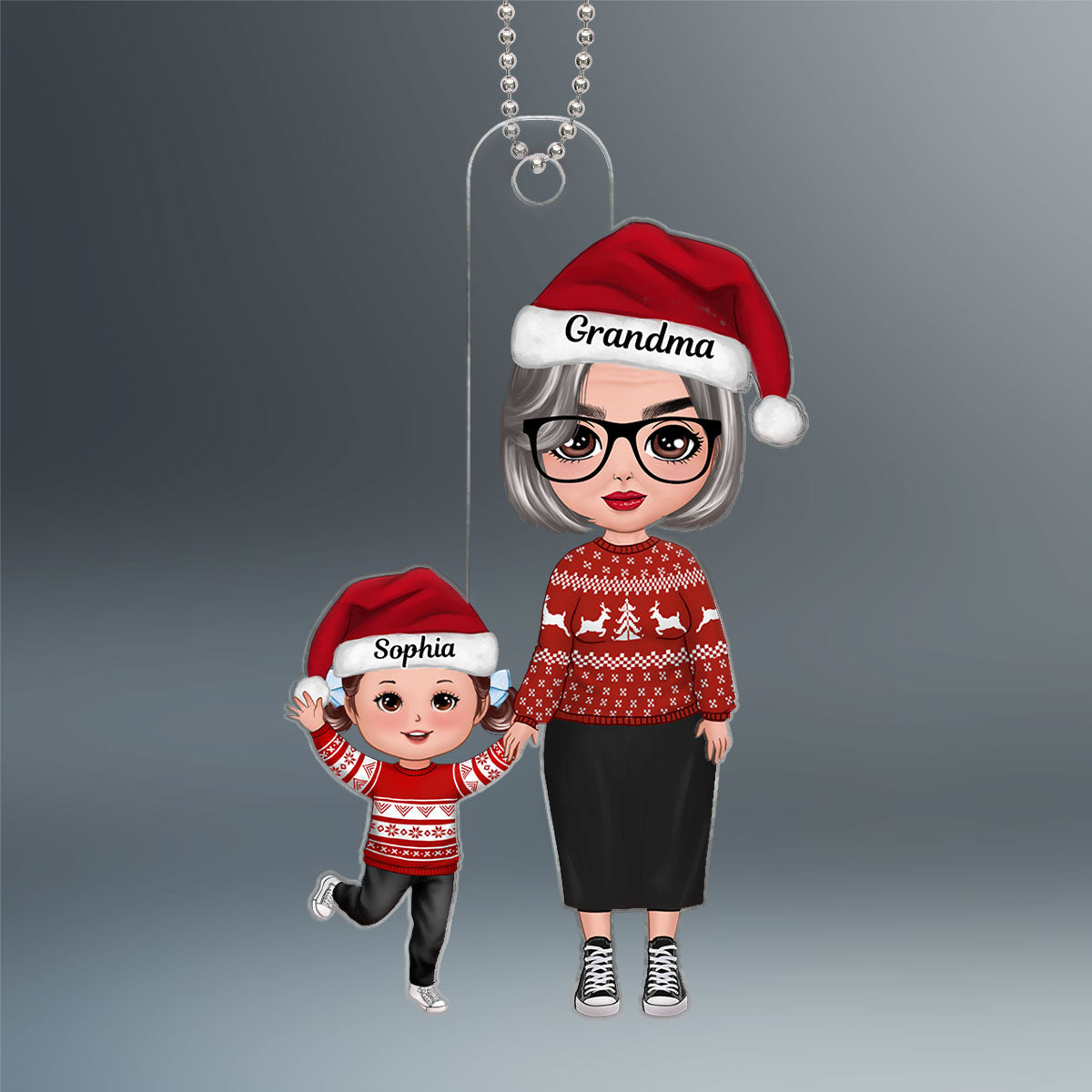 Old Grandma Standing With Grandkid Christmas Gift Personalized Acrylic Ornament