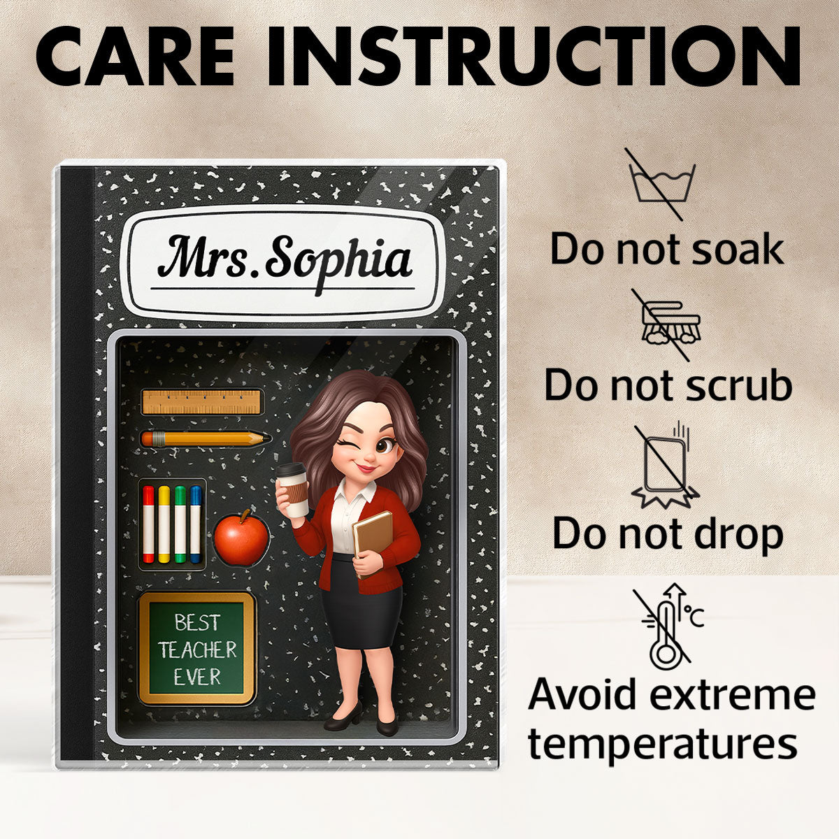 Teacher Inside Composition Book Pattern Box 3D Effect Personalized Acrylic Block, Back To School Gift