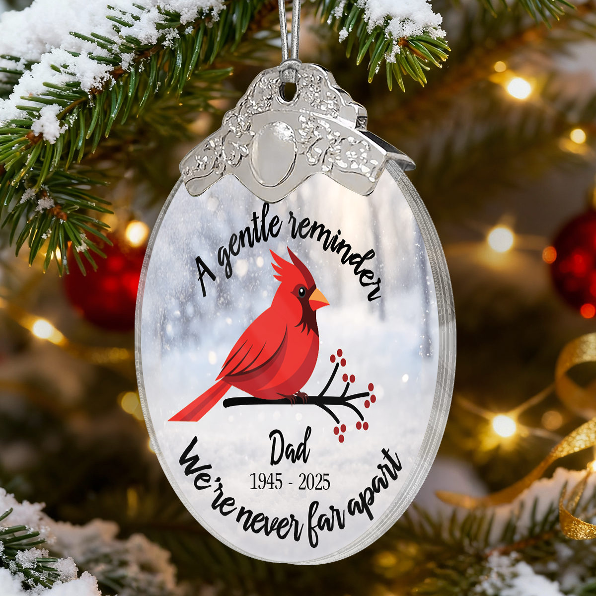 Cardinal Gentle Reminder From Heaven - Personalized Glass Ornament With Silver Cap - Christmas Memorial Keepsake For Family
