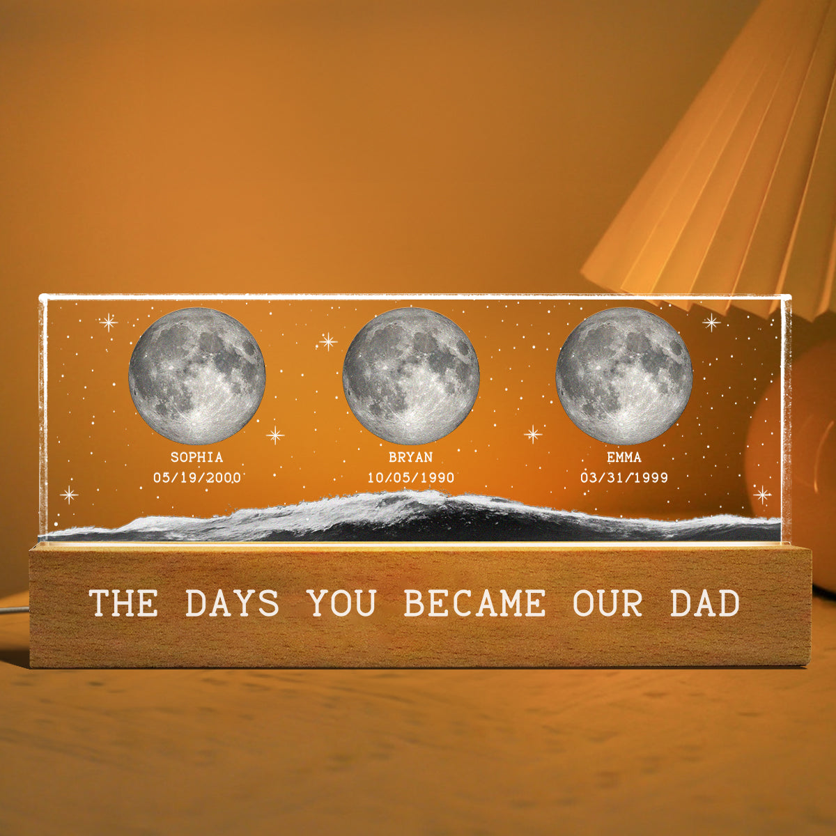 The Day You Became Dad Birth Moon Phase Personalized Acrylic Block Night Light, Father's Day Gift For Dad, Gift For Husband, Gift For Grandpa