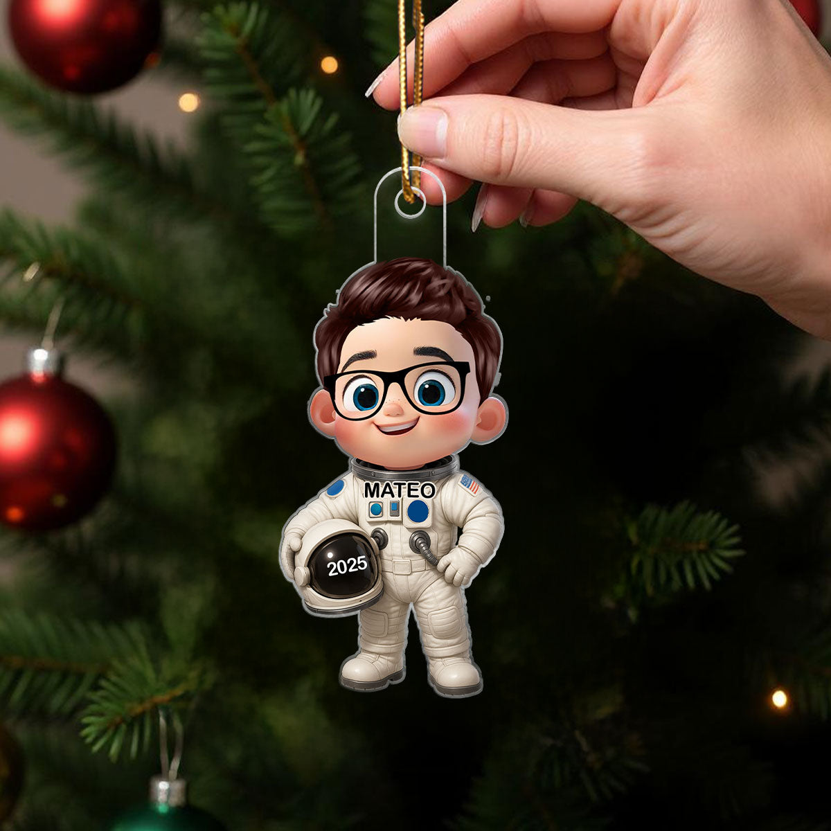 3D Effect Little Kid Boy Dream Job Police Christmas Personalized Acrylic Ornament