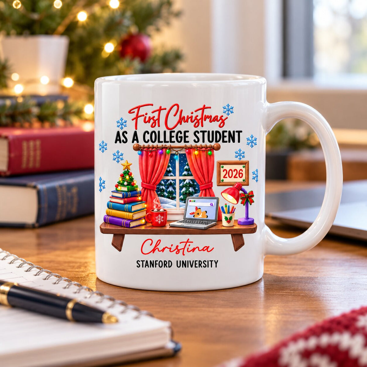 College Student With Desk Design - Personalized Mug - Christmas Gift For New Student, Boy, Girl