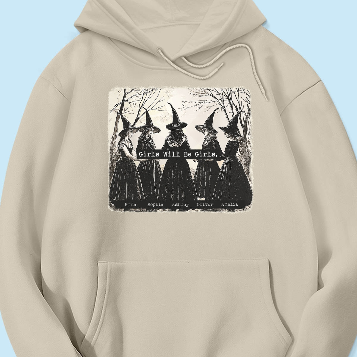 Vintage Witch Girls Will Be Girls Personalized Sweatshirt, Halloween Party Matching Shirt