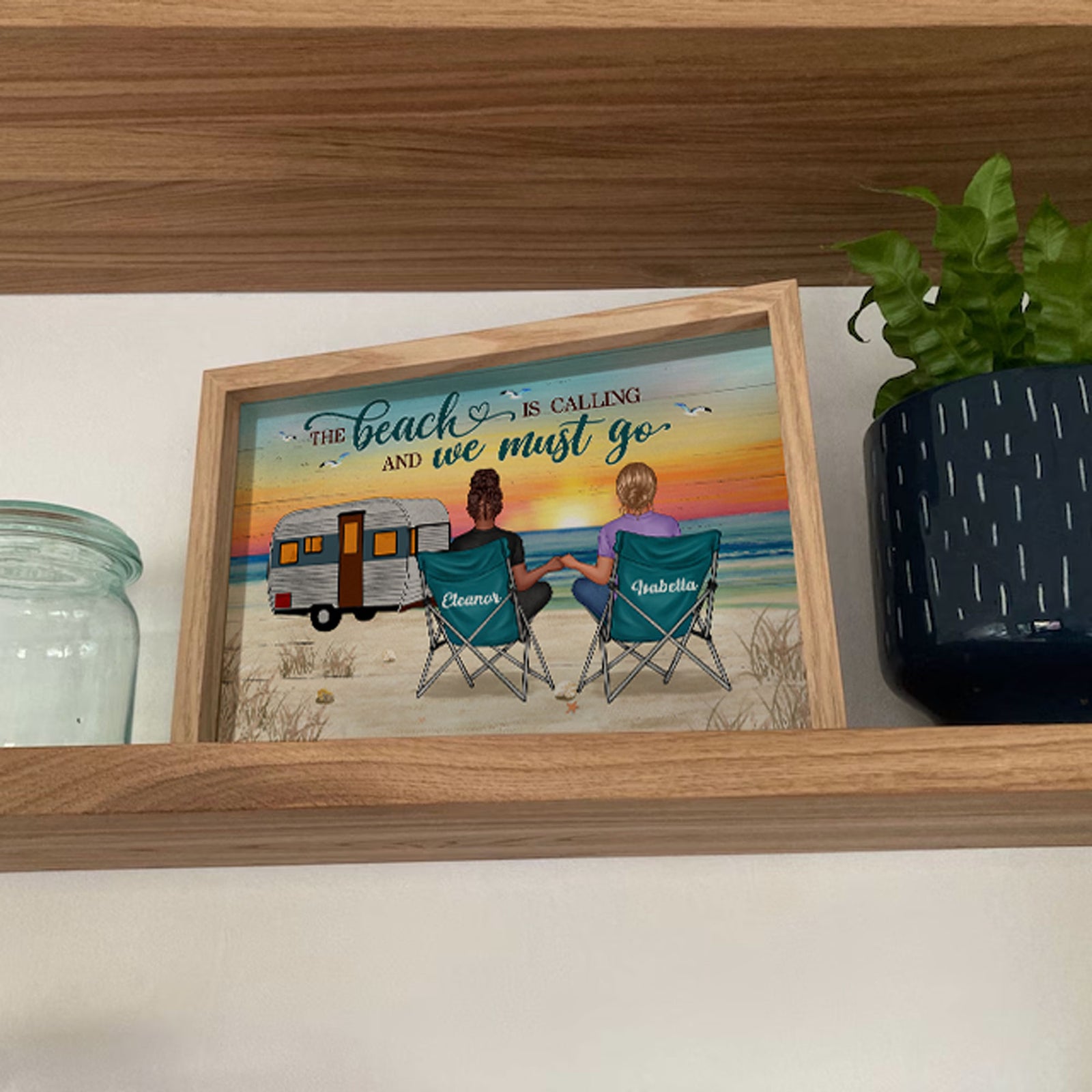 Back View Couple Camping Beach Landscape Personalized Horizontal Poster