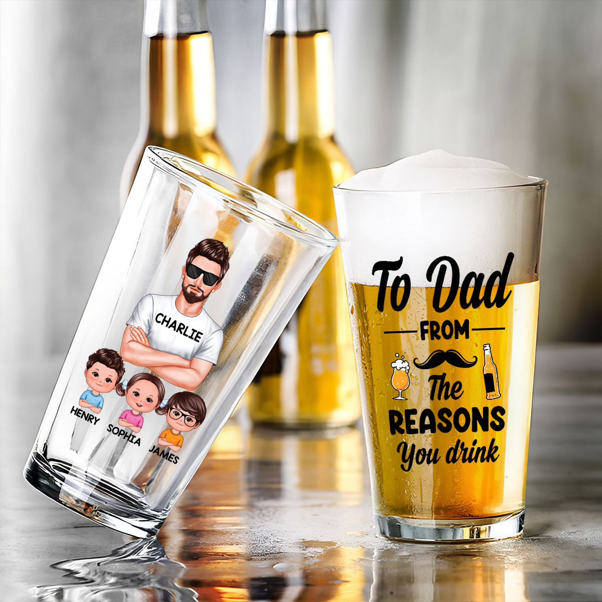 To Dad From The Reasons You Drink Personalized Beer Glass, Funny Birthday Gift For Dad