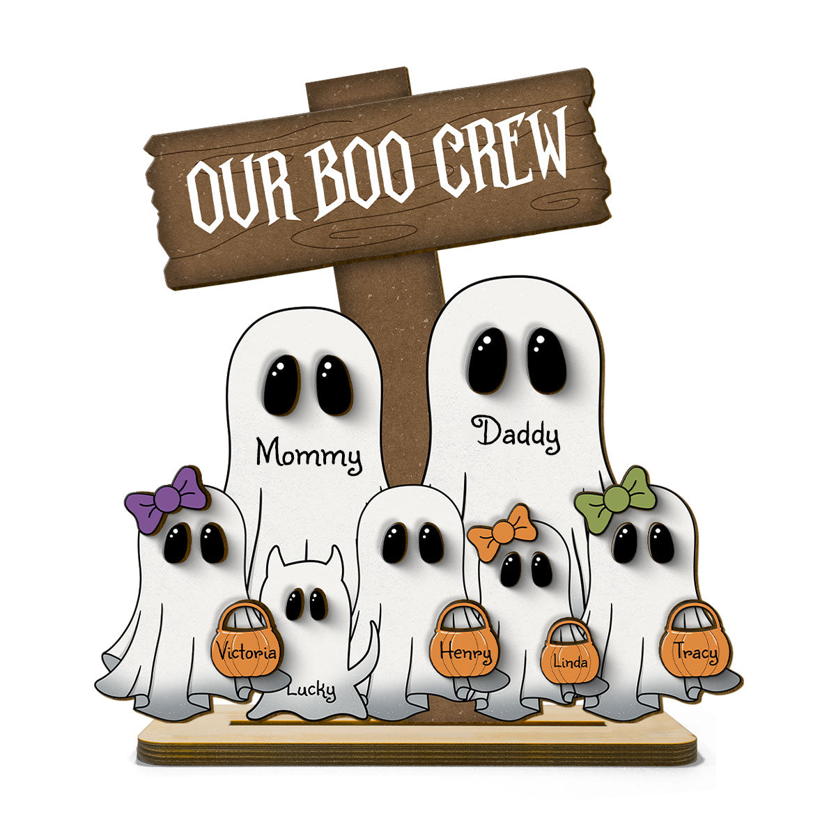 Grandma Family Boo Crew Personalized 2-Layer Standing Wooden Plaque, Halloween Decor