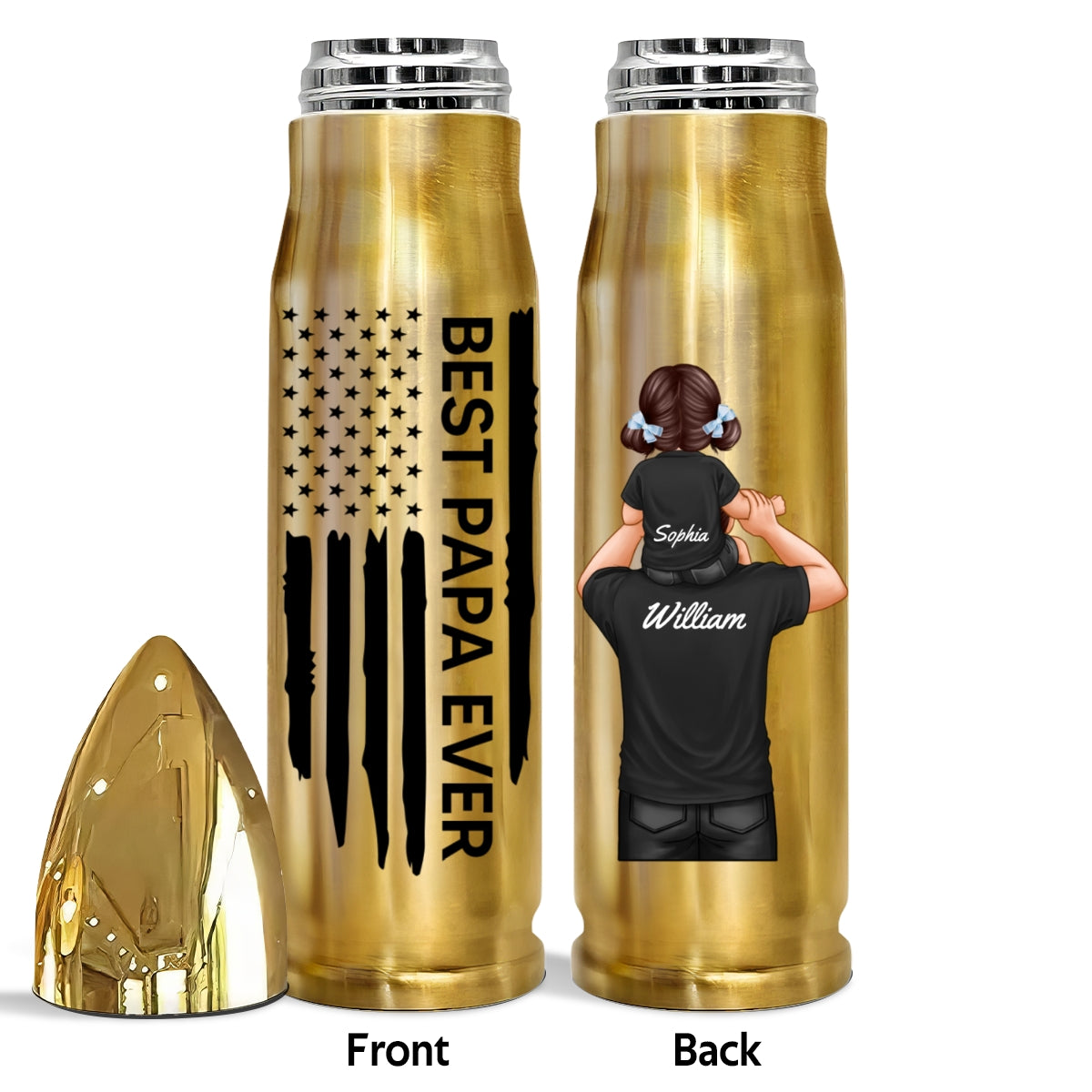 Best Dad Ever Nation Flag Piggy Back Man & Kid Gift For Husband Father Figures Personalized Bullet Tumbler