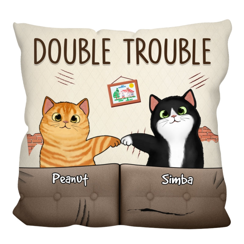 Double Trouble Naughty Fluffy Cats Gift For Cat Lover Personalized Pillow