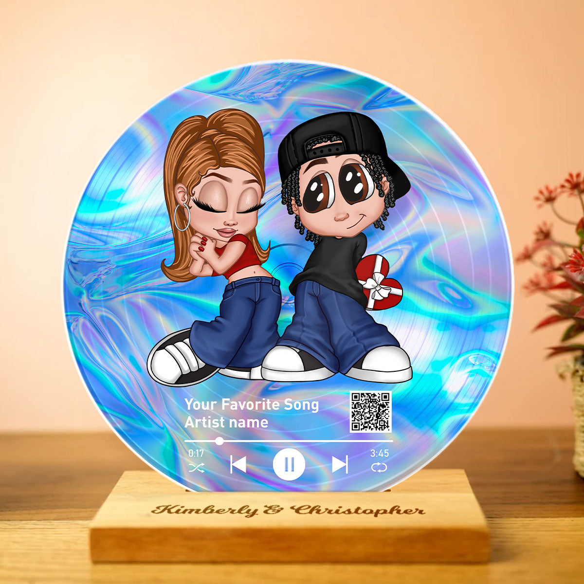Y2K Couple Custom Vinyl Record Acrylic Plaque with Favorite Song QR Code – Personalized Unique Valentine's Day Gift For Him, Gift For Her
