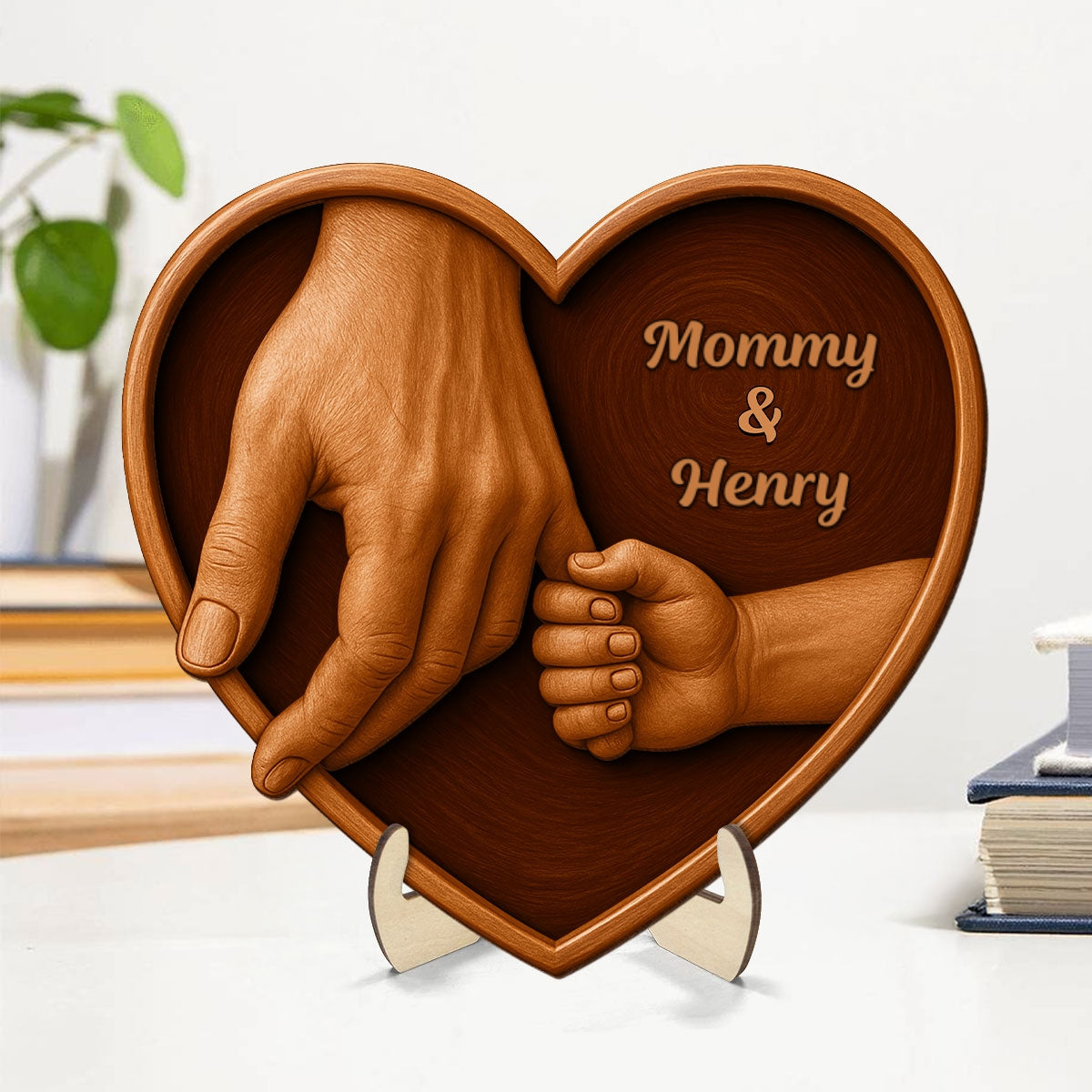 Mom Grandma And Kids Hands 3D Effect Wooden Sculpture Personalized 2-Layerd Wooden Plaque, Gift