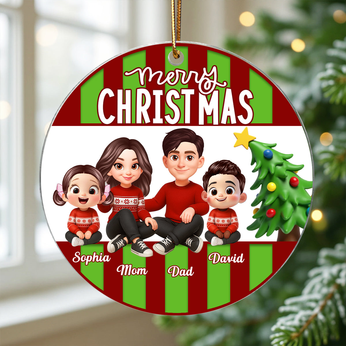 Merry Christmas Family Sitting 2025 Personalized Acrylic Ornament, Christmas Decor for Family