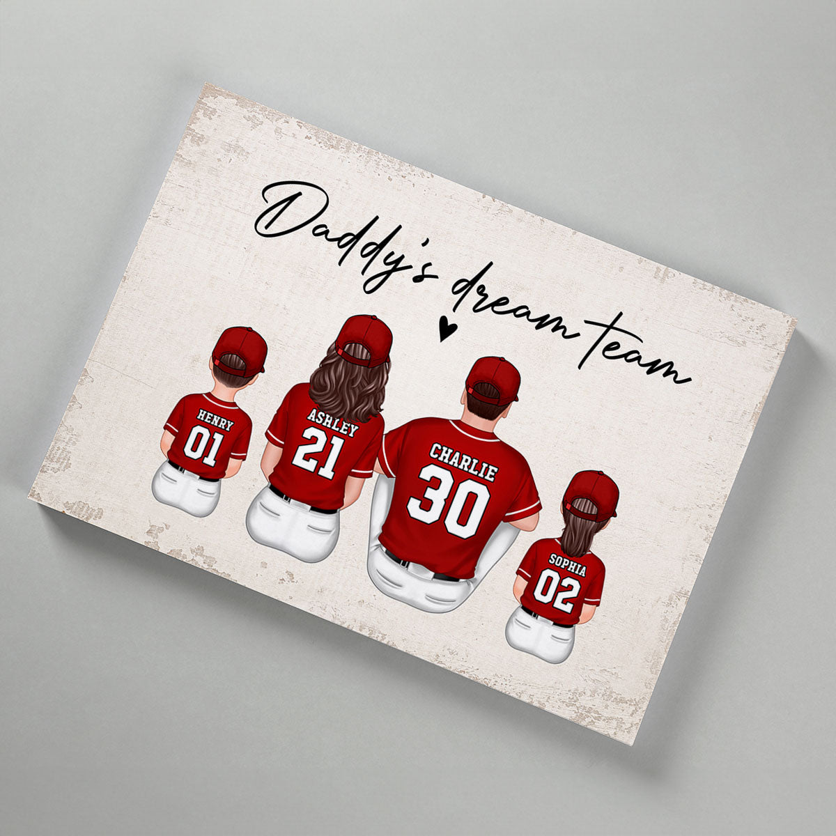 Daddy's Team Baseball Family Sitting Personalized Canvas, Gift For Dad, Grandpa, Husband