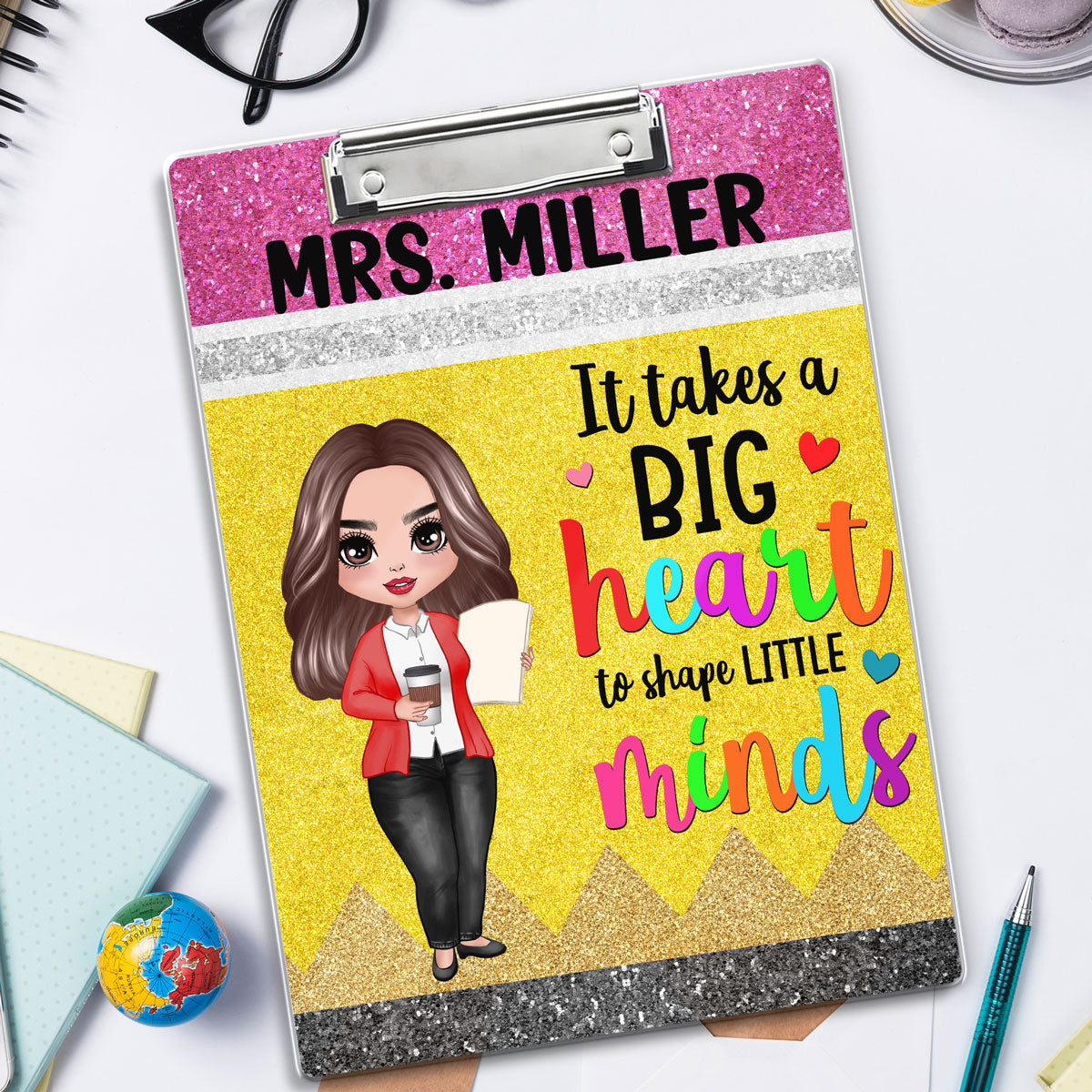 Big Heart Shape Little Minds Teacher Appreciation Gift Pencil Theme Personalized Clipboard