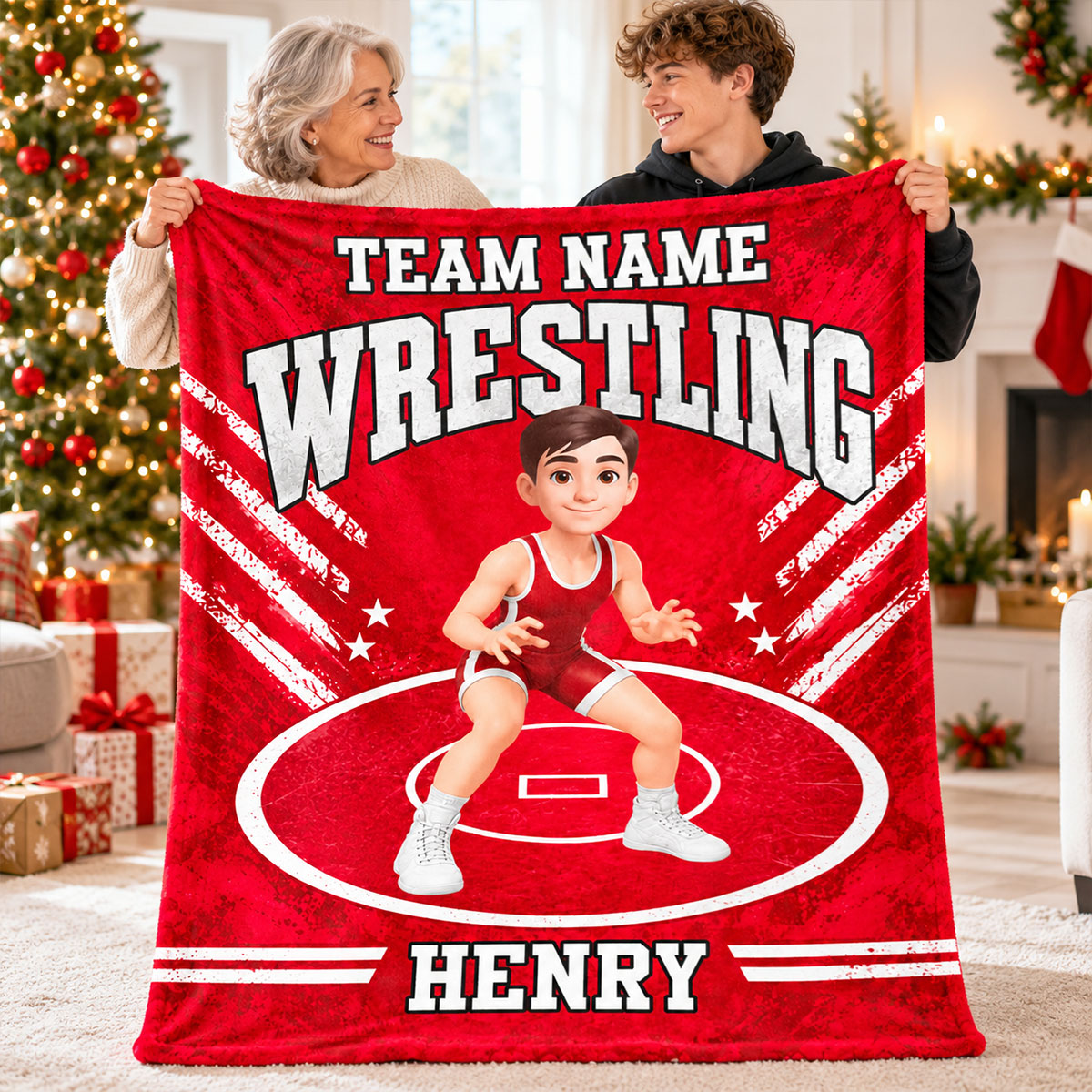 Wrestling Boy Girl Custom Name And Team Name - Personalized Fleece Blanket - Christmas Gift For Grandson, Son, Granddaughter, Daughter