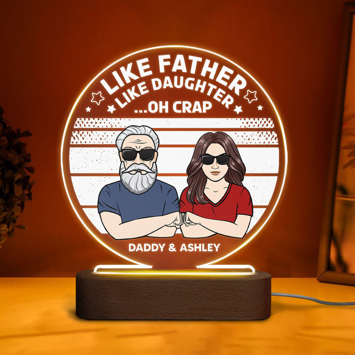 Like Father Like Daughter Personalized Circle LED Night Light
