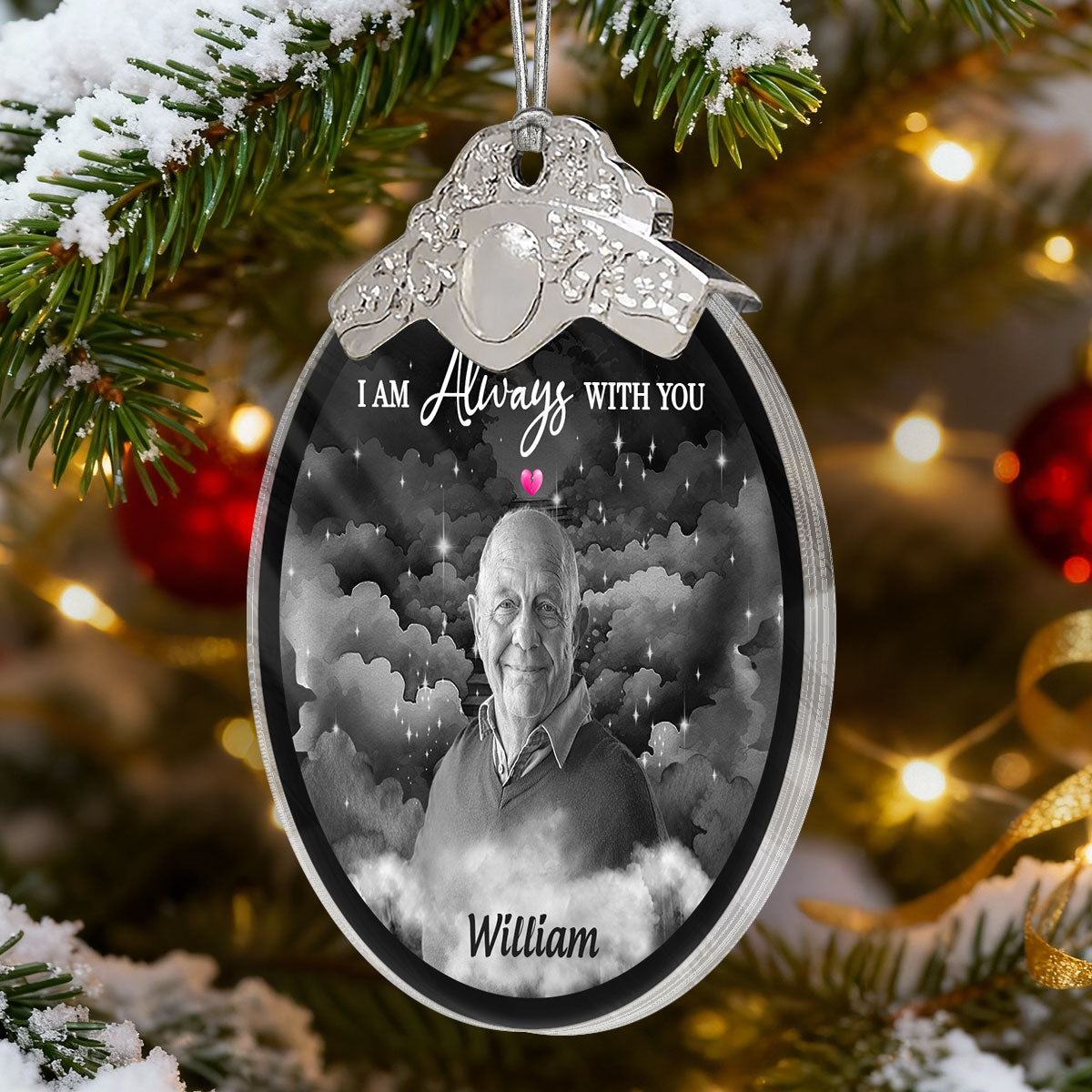 I Am Always With You Memorial Photo Christmas Family Remembrance - Personalized Glass Ornament With Silver Cap